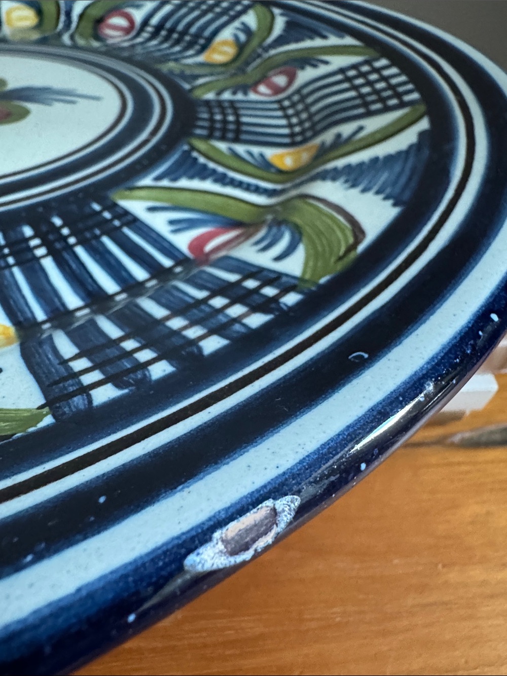 Vintage Hand-Painted Blue Ceramic Decorative Wall Plate - Picture 3 of 6
